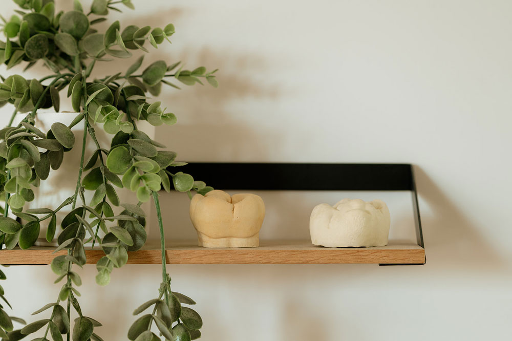 Étagère décorative avec éléments liés à la prothèse dentaire